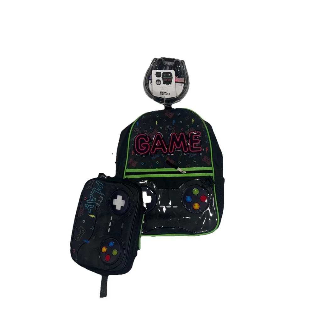 Boy's Extreme Nation Game On School 3 Piece Set Backpack Lunch‎ Bag Headphones